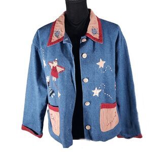 Casey Coleman Blue Denim 100% Cotton Corduroy Button-Up Angel Jacket Size S/M